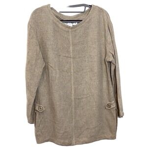 Vintage Norton McNaughton Tan Linen Blend Collarless 3/4 Sleeve‎ USA Women's S